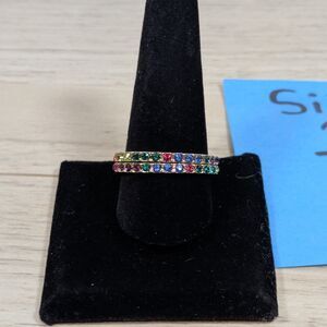 Multicolor CZ Band Ring Size 11 Gold Tone Pave Stackable Rings